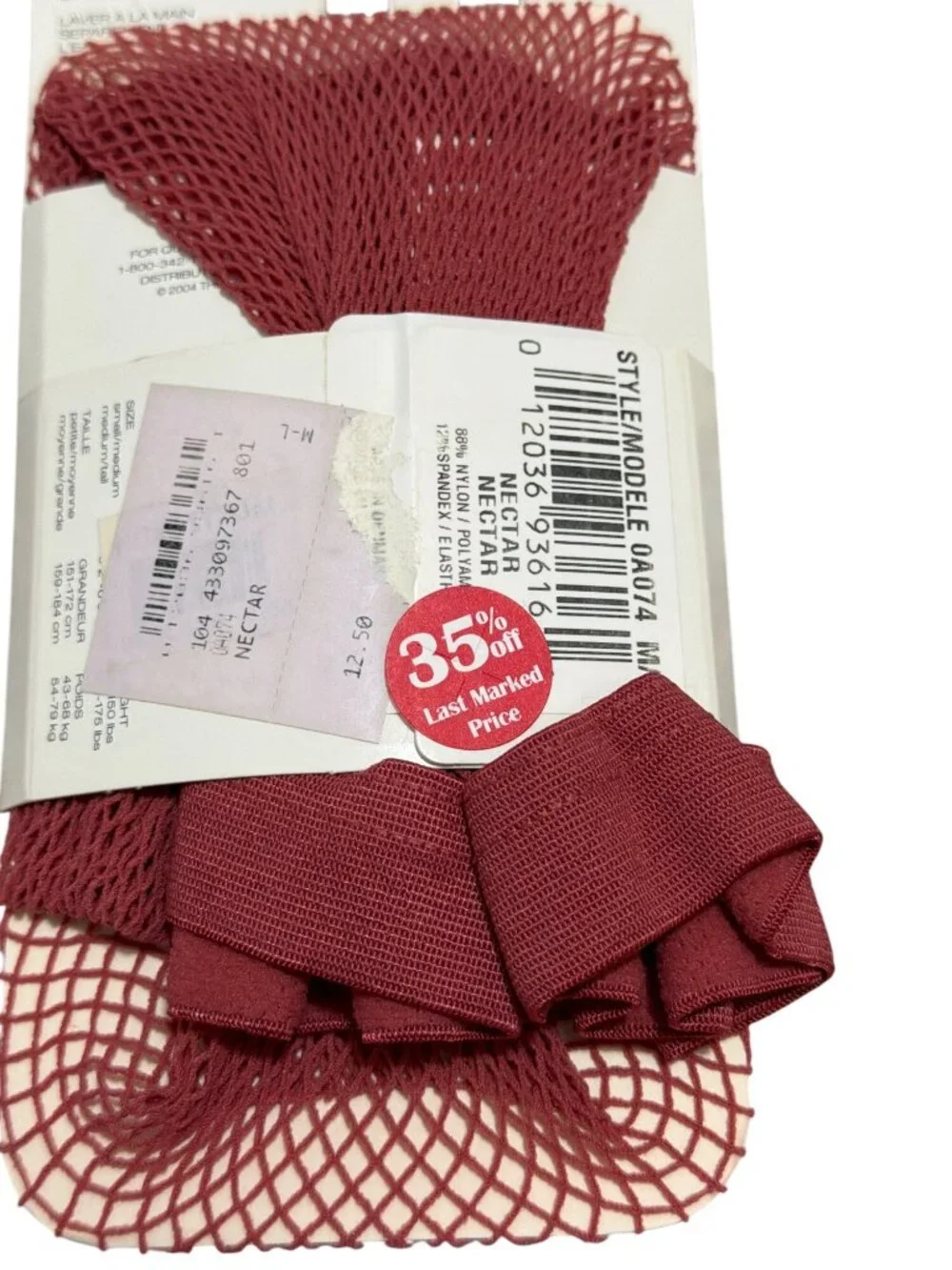 DKNY Red Fishnet Tights Medium Tall 88% Nylon 12% Spandex Vintage